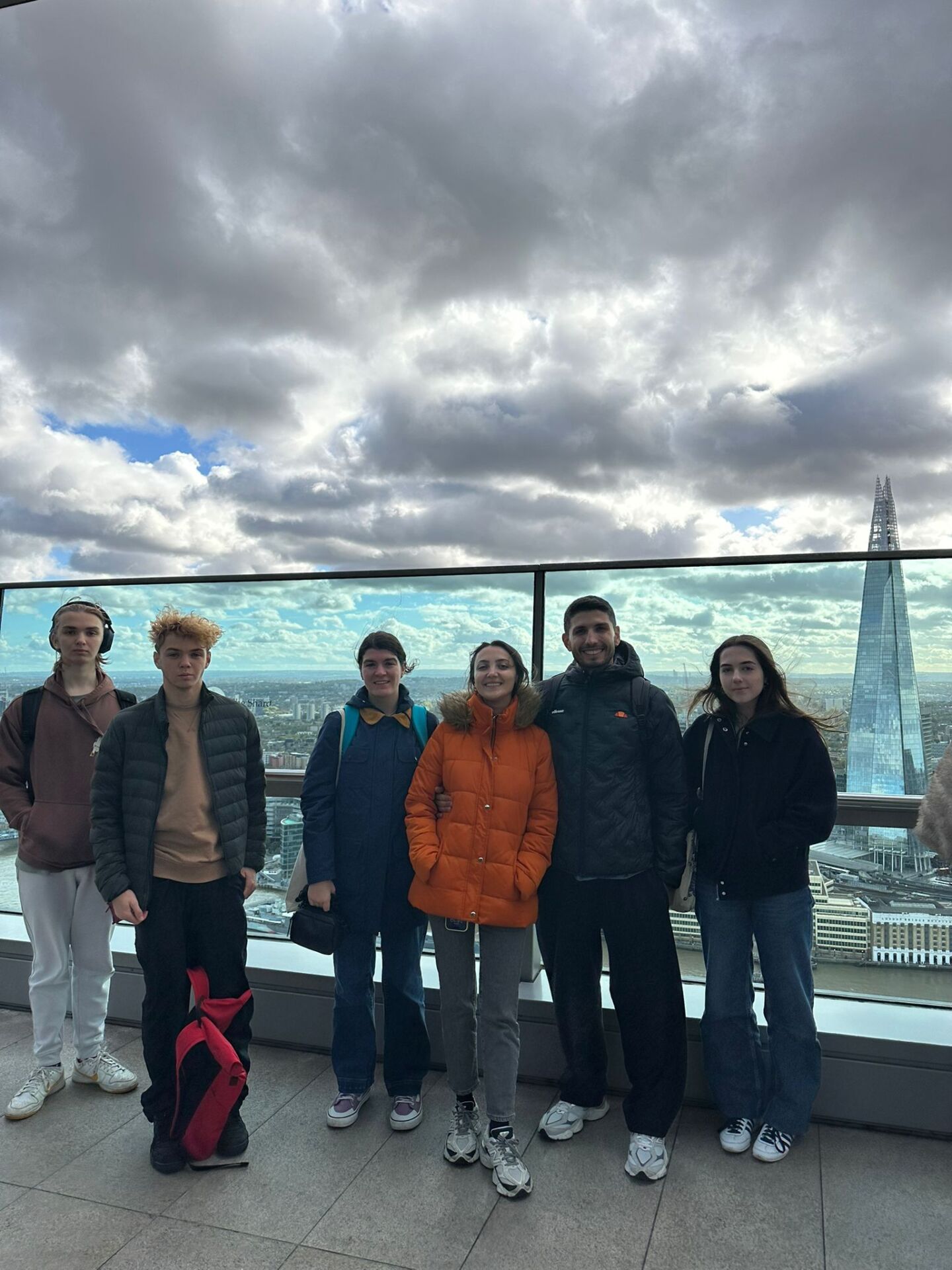 english language students on Skygarden's balcony